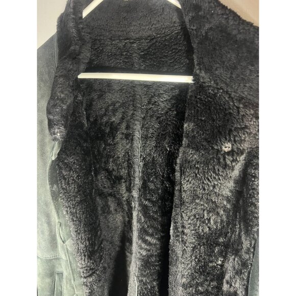 Blue Duck Womens Shearling Leather Suede Button Long Coat Black Size XL - Picture 5 of 6
